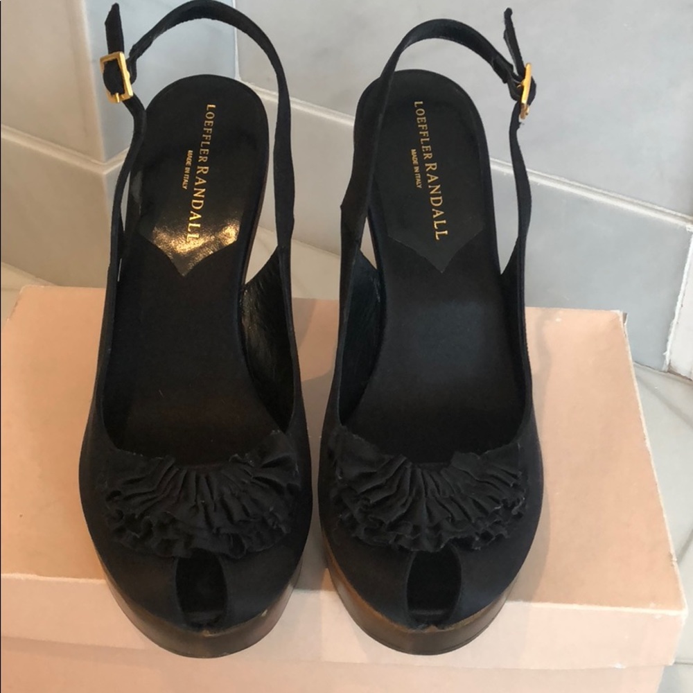 Loeffler Randall black satin platform slingback  9